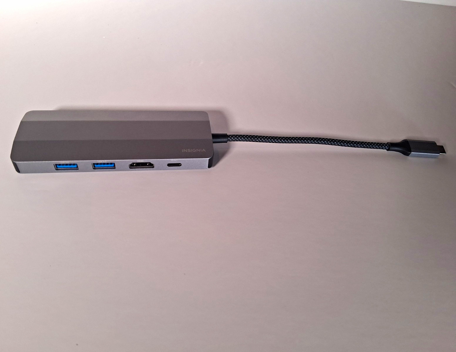 Insignia USB-C Hub HDMI 2x USB-A USB-C PD, Gray Braided Cable 10cm