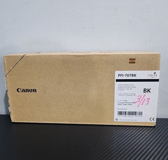Canon PFI-707BK 9821B001  700 ml Black Ink Cartridge Exp 2019