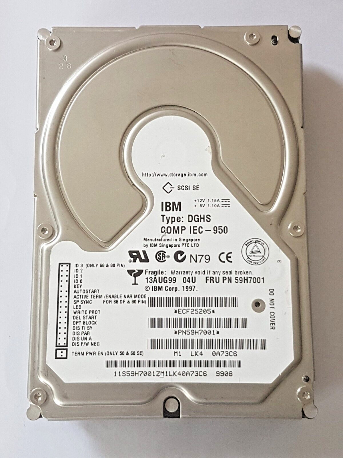 4GB IBM ECF25205 Type: DGHS PN 59H7001 7200RPM SCSI 68 PIN HDD 3.5" Hard Drive
