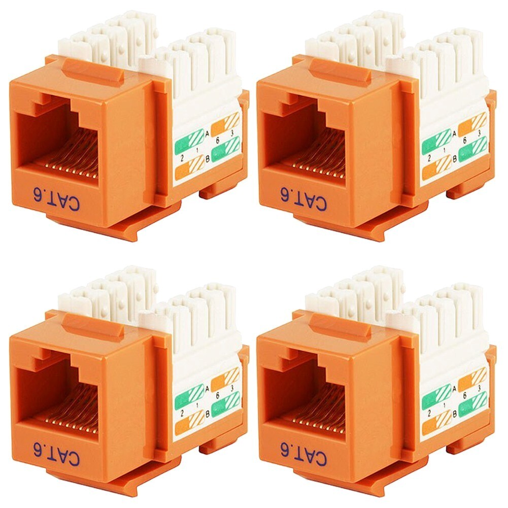 4 Pcs Cat6 RJ45 Network LAN Ethernet Keystone Jack 100 Punch Down Snap-in orange