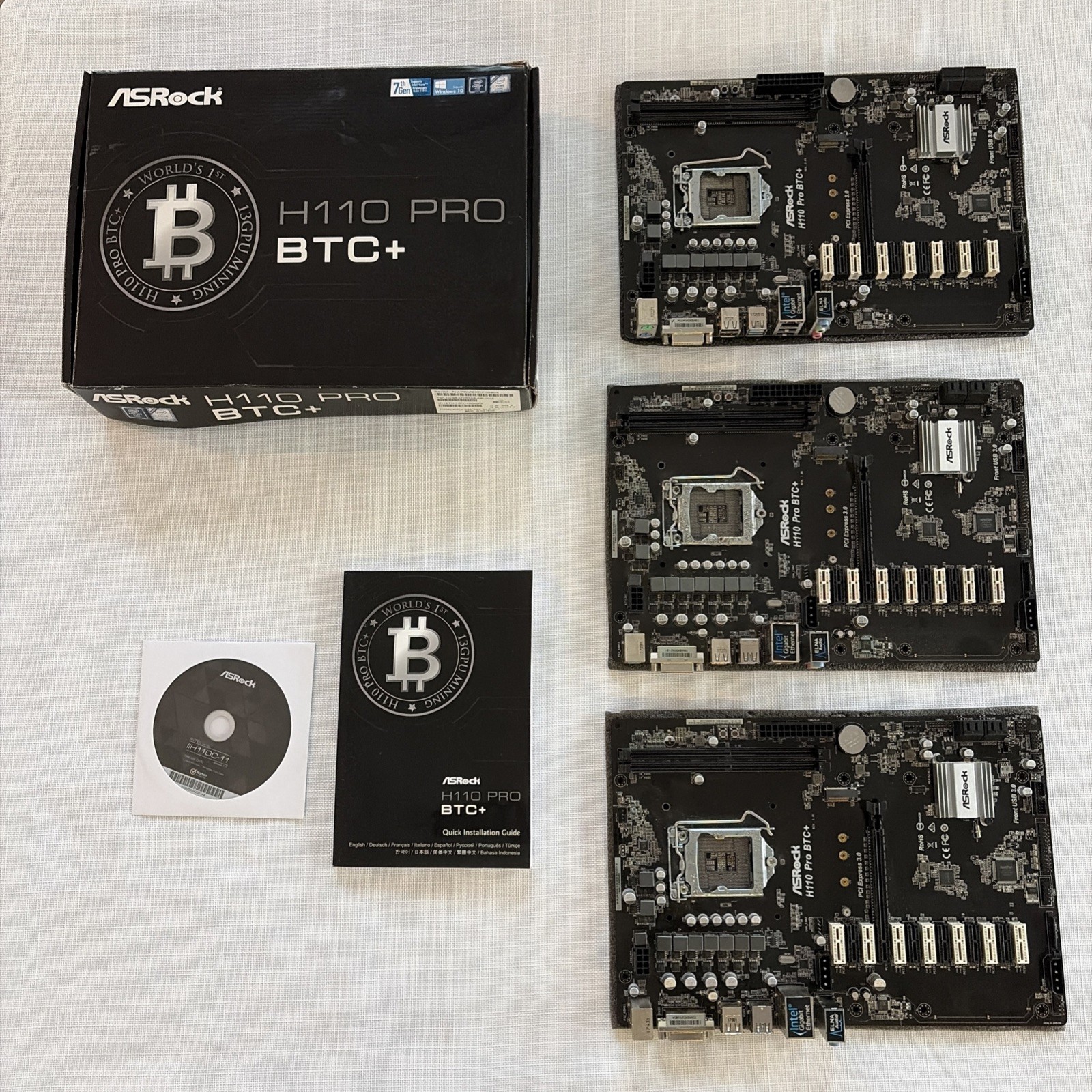 Lot of 3 ASRock H110 Pro BTC+ 13-GPU Mining Motherboards LGA1151 Untested