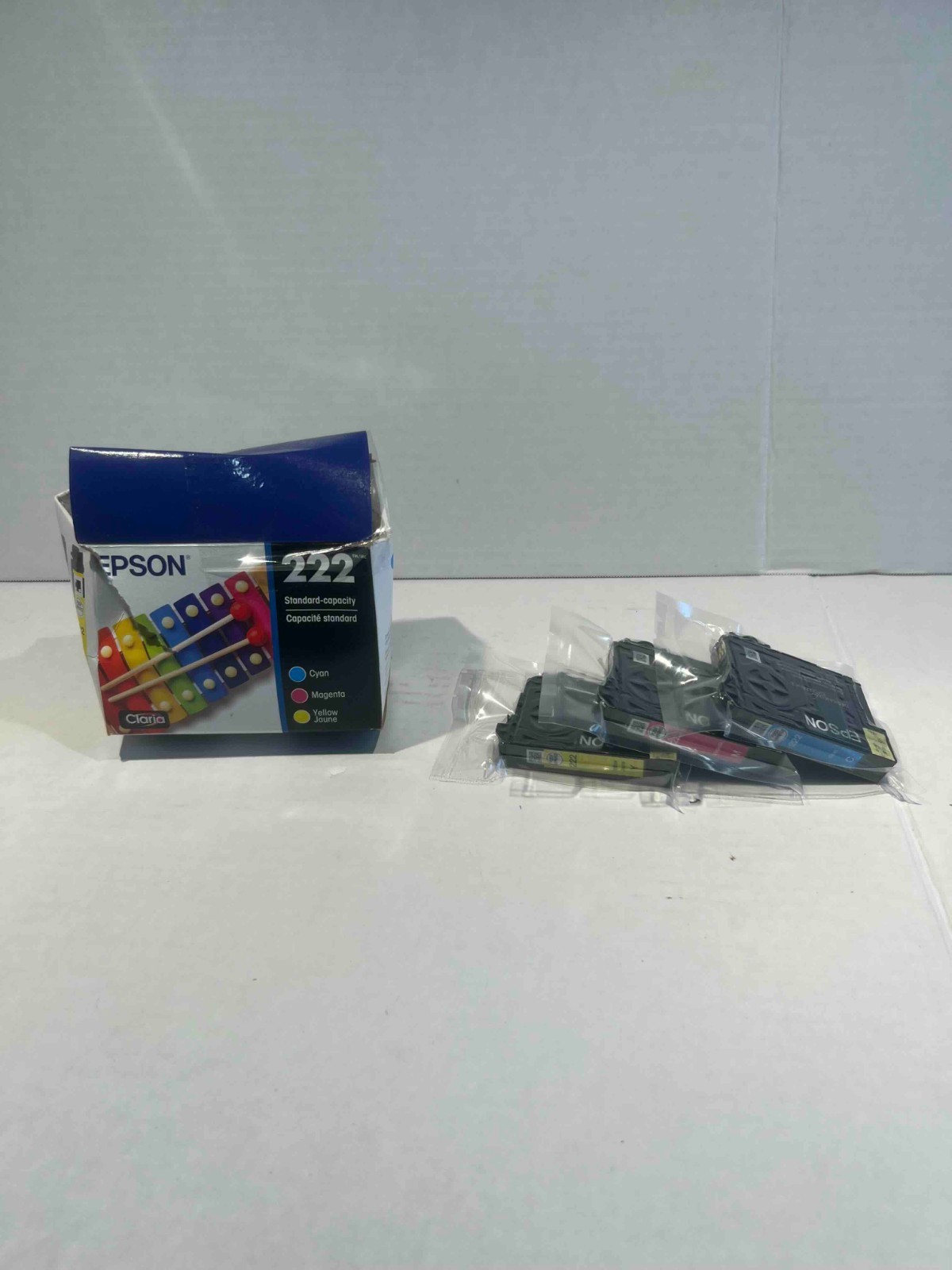 Epson 222 Genuine Ink Cartridges Cyan Magenta Yellow 3-Pack Exp 02/2029 Open Box