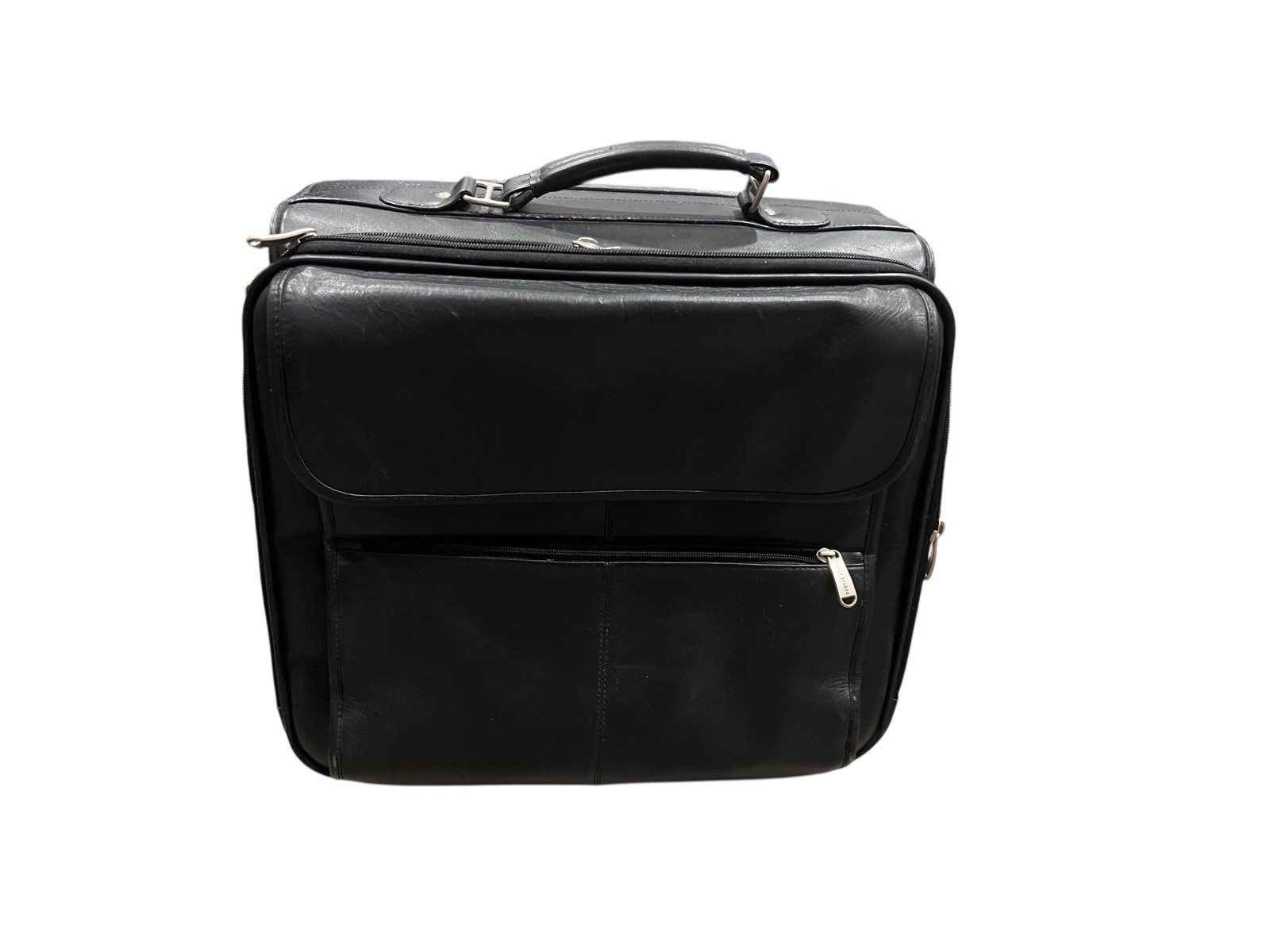 Pelle Studio Black Wilson Leather Rolling Padded Laptop A/V Equipment Good Cond