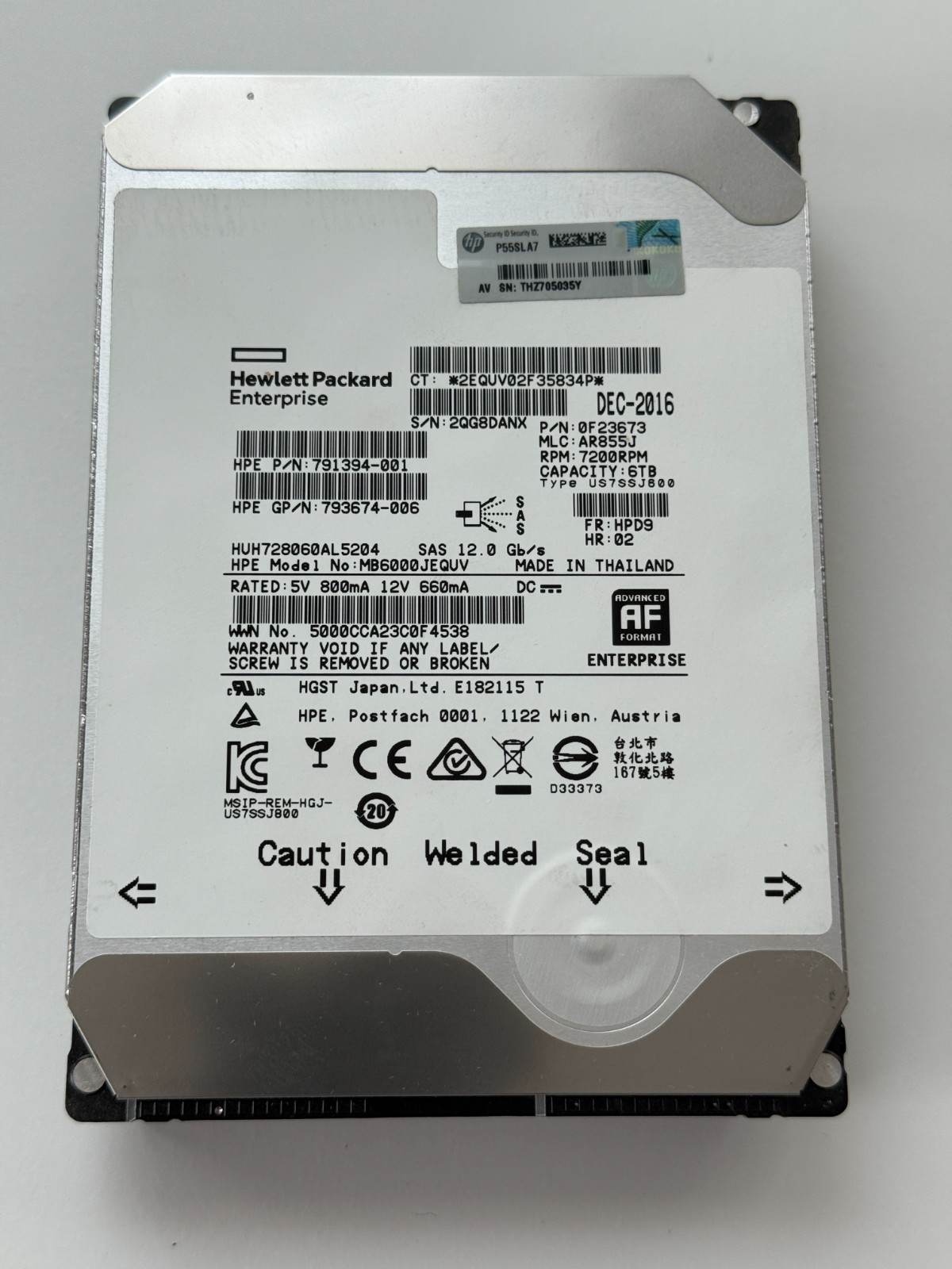 HPE HGST HITACHI ULTRASTAR HE8 HUH728060AL5204 6TB 12Gbps Enterprise SAS HDD