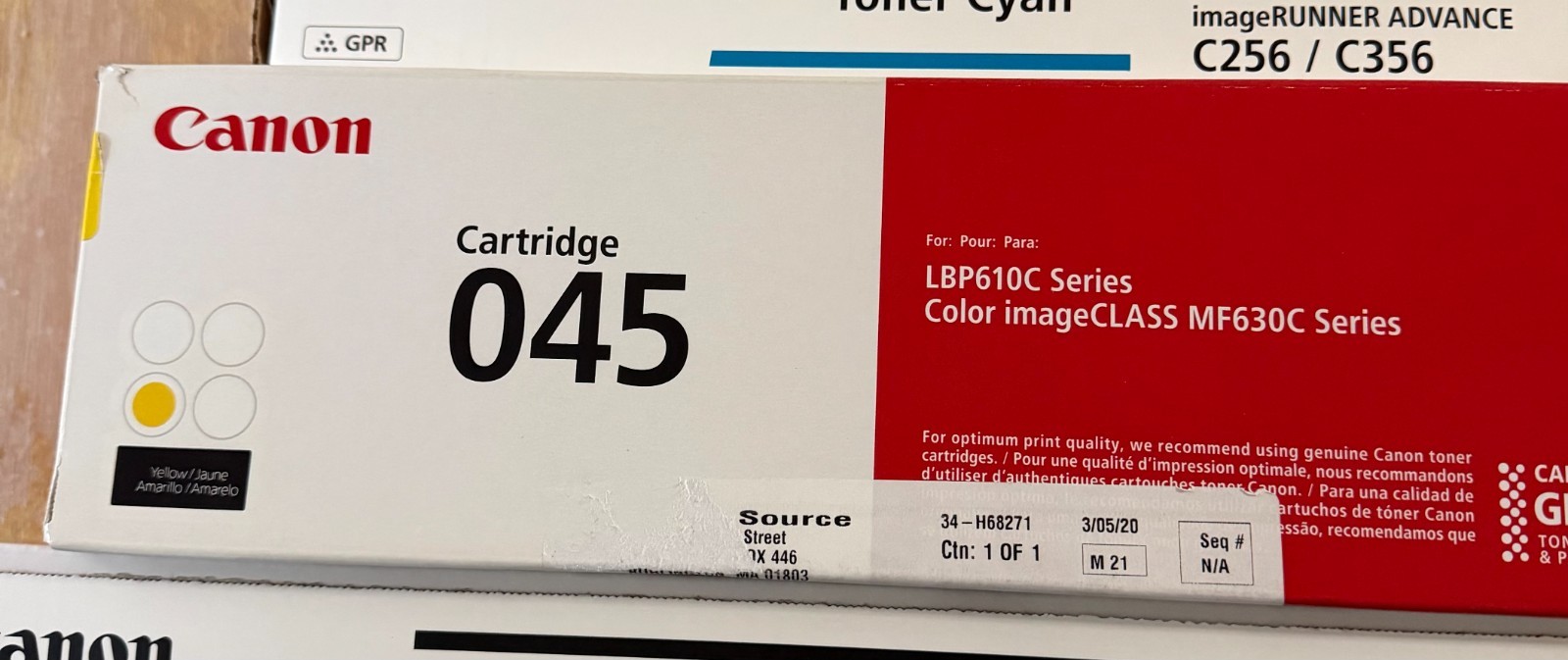Lot of 2 Canon CRG045Y 045H Yellow Toner Cartridge oem original