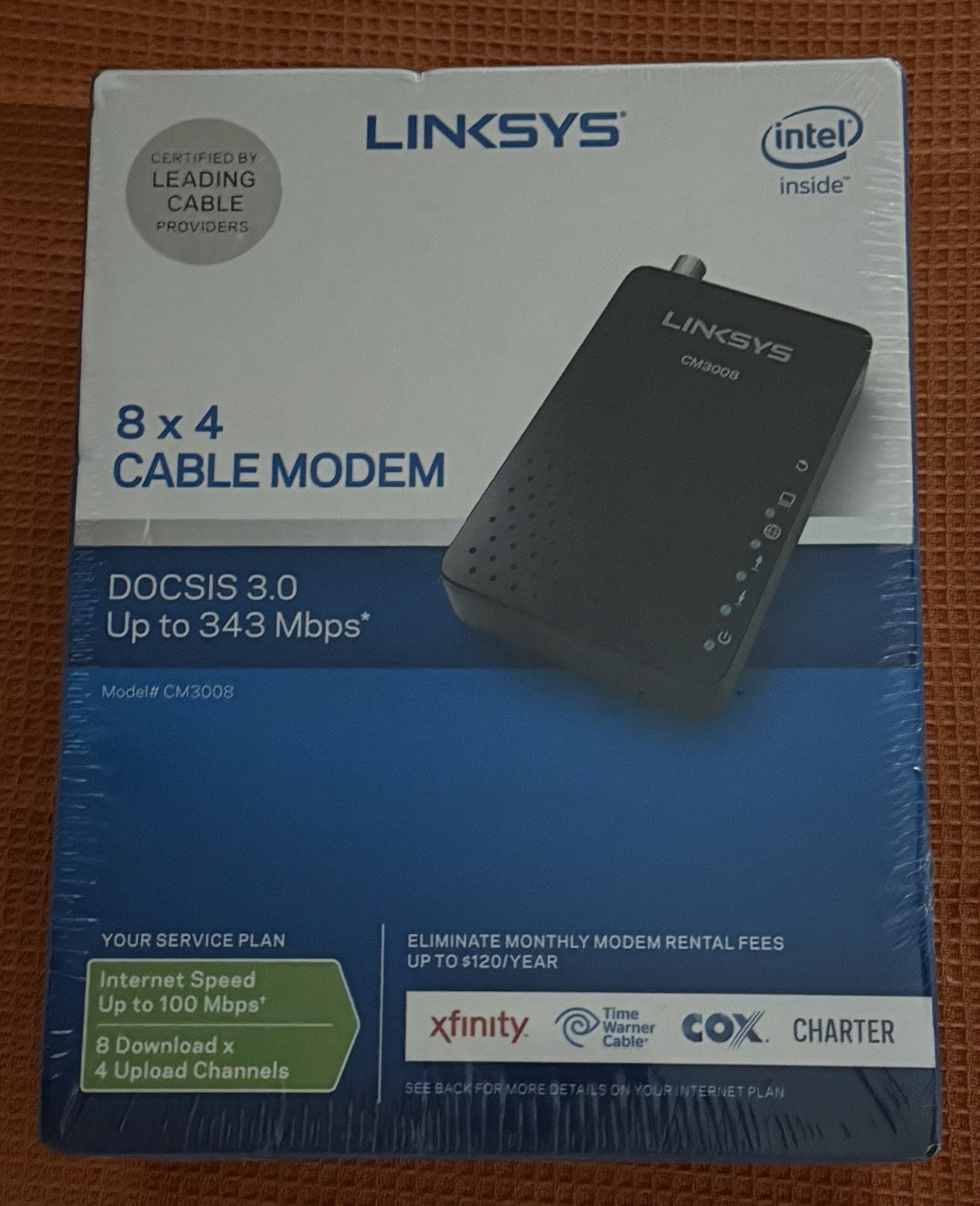 Linksys CM3008 DOCSIS 3.0 8x4 Cable Modem 343 Mbps for Xfinity Cox Charter Spect
