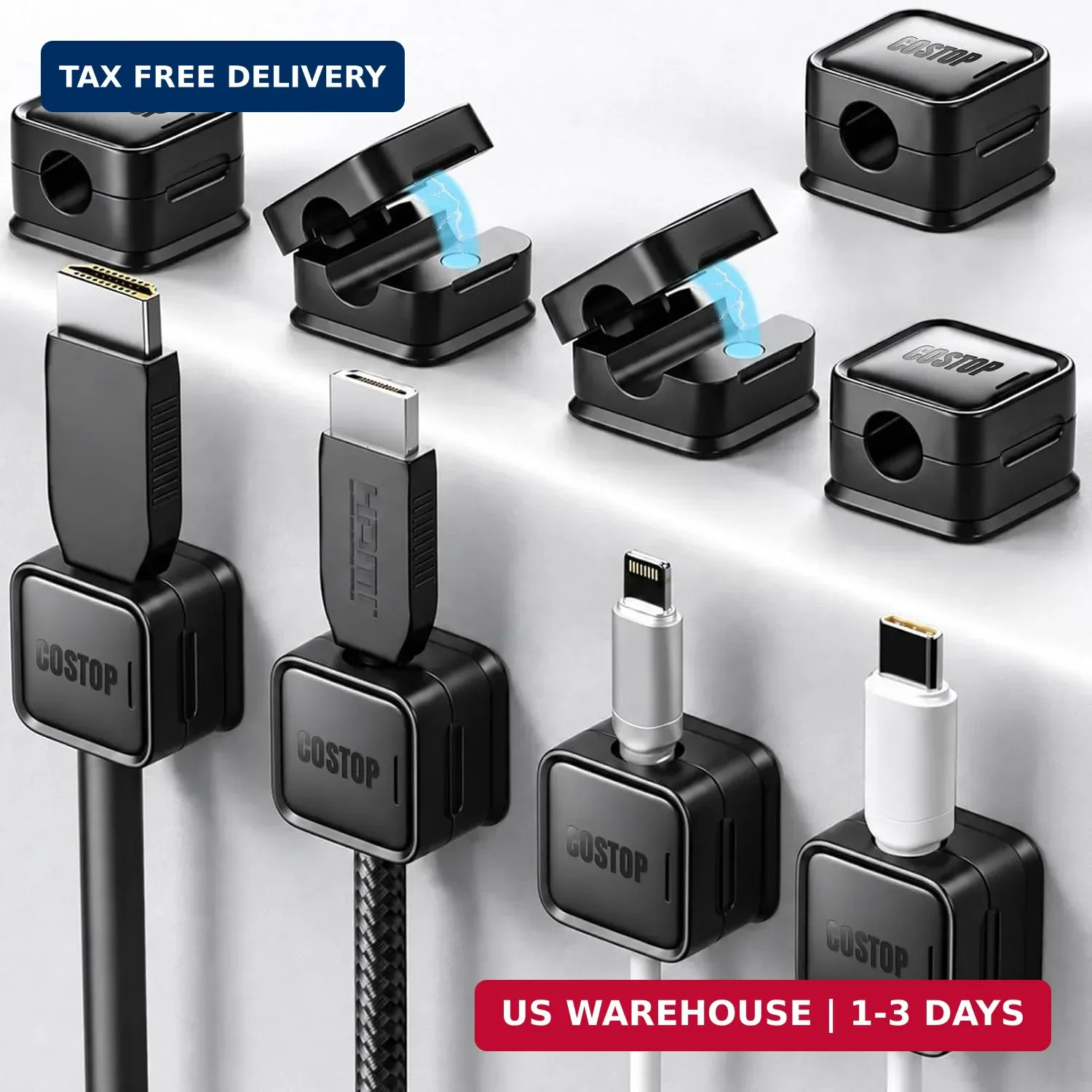8 Pack Cord Organizer Holder, Strong Adhesive Desk Cable Management Magnetic Eas
