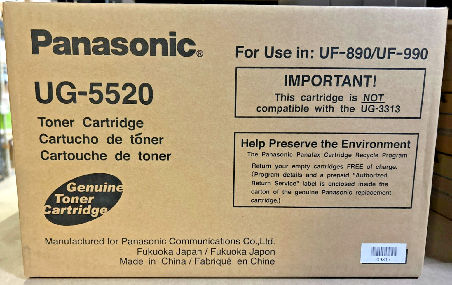 Genuine Panasonic UG-5520 / UG5520 Black Toner Cartridge for UF-890 / UF-990