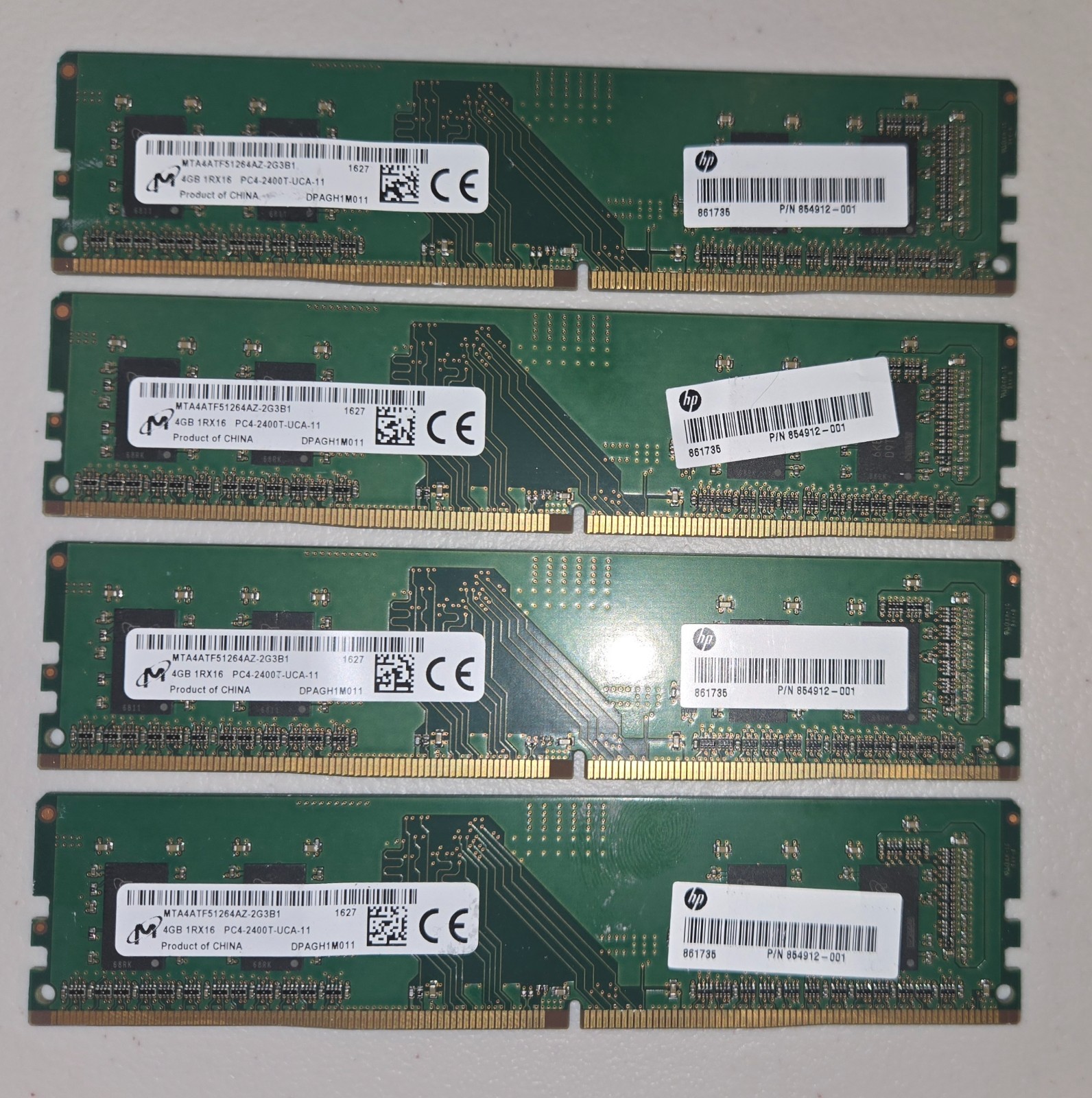 *Lot of 4* Micron 4GB DDR4-2400 MTA4ATF51264AZ-2G3B1 Desktop RAM Stick 16GB Kit