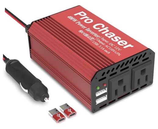 Pro Chaser 400W Car Power Inverter 12V DC to 110V AC Car Truck RV Inverter Red