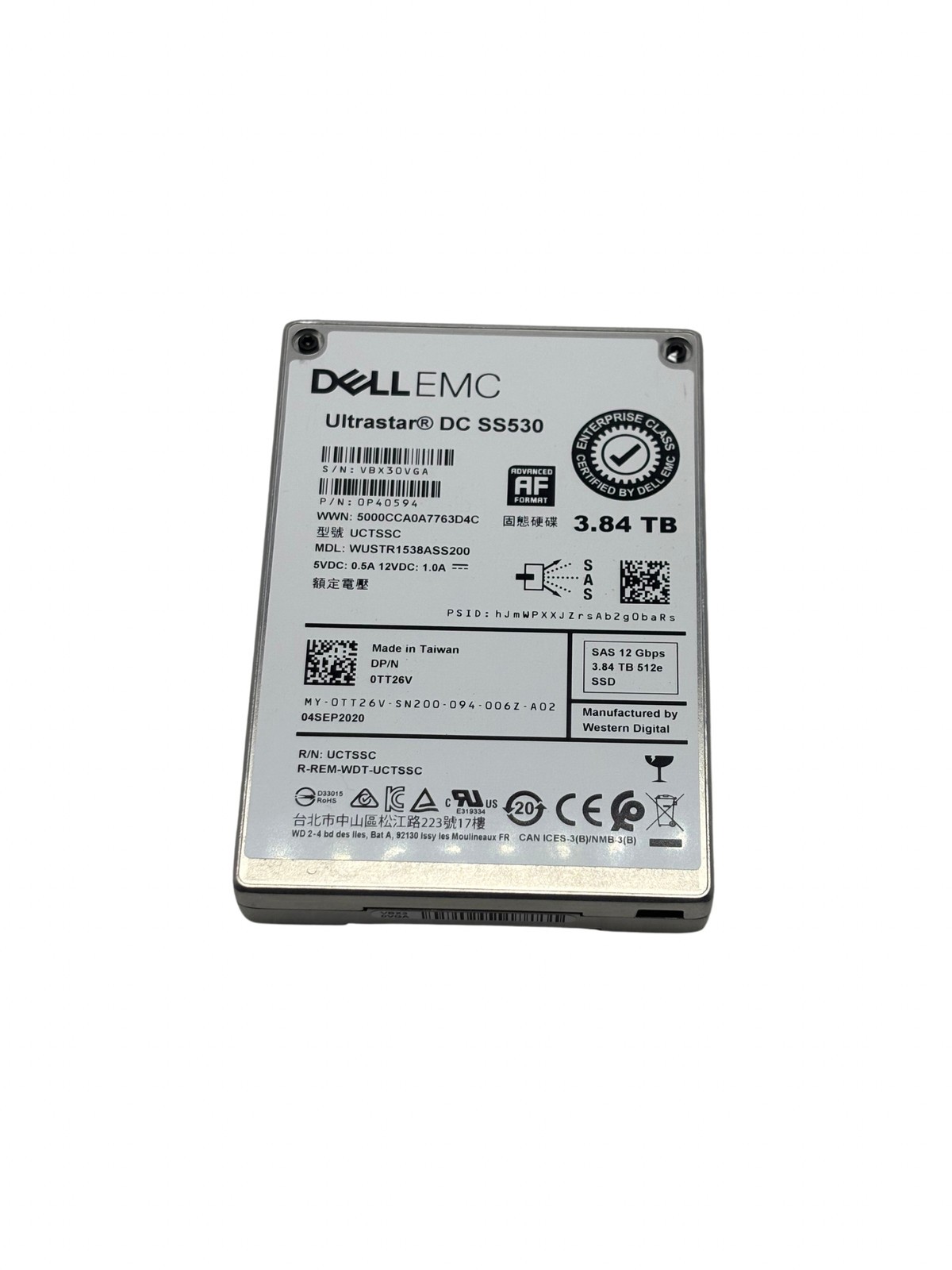 Dell TT26V 3.84TB SAS 12G RI 2.5 SSD WUSTR1538ASS200"