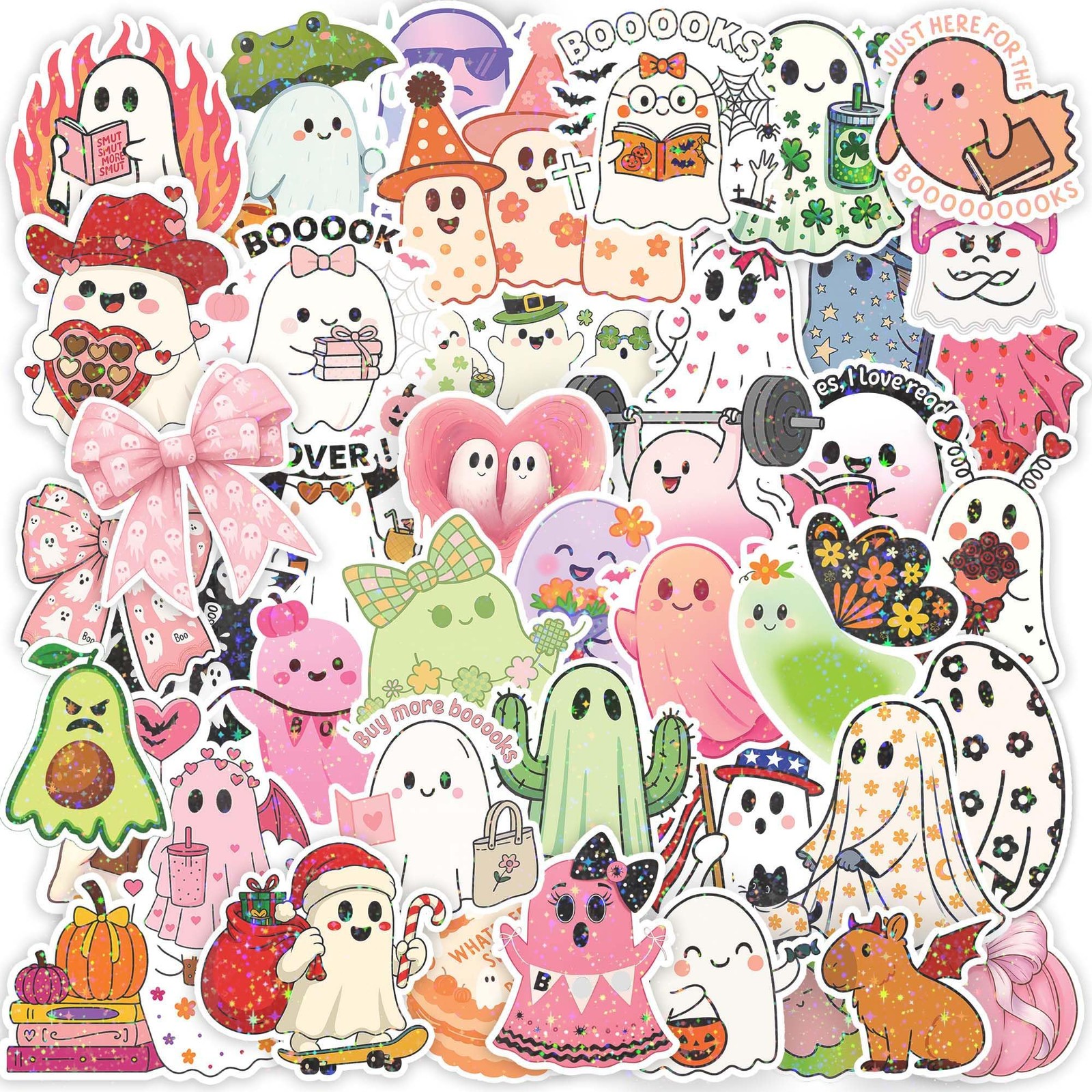 112 PCS Cute Ghost Stickers - Funny Halloween Holographic Multi Color