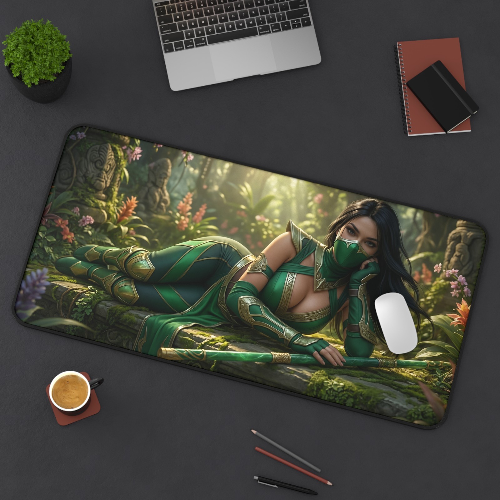 Jade Desk Mat, Mortal Kombat Mouse Pad, Ninja Fighter Gamer Desk Decor