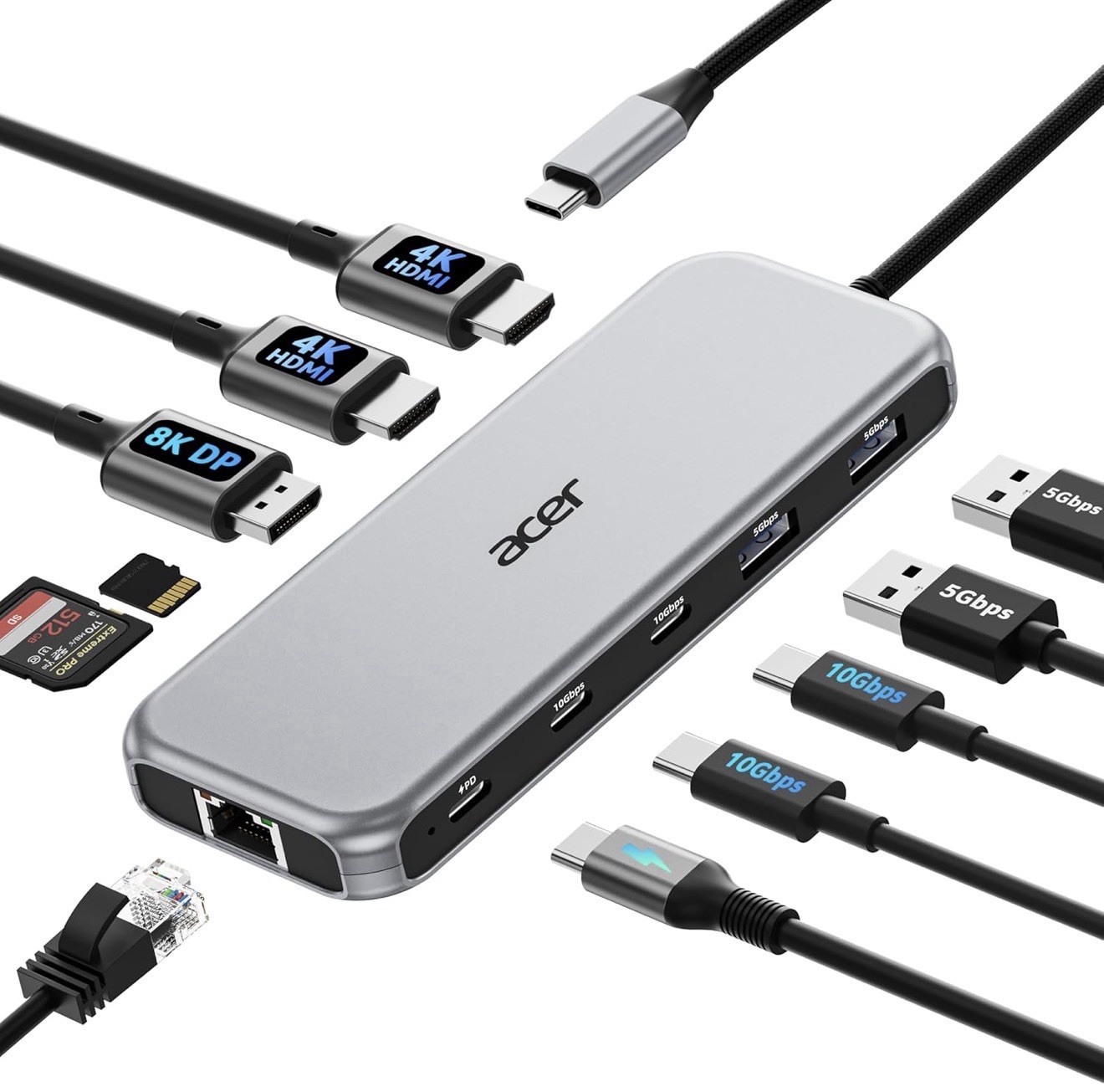 Acer 11-in-1 USB C Docking Station ODK5A0 HDMI DP Ethernet SD New Open Box