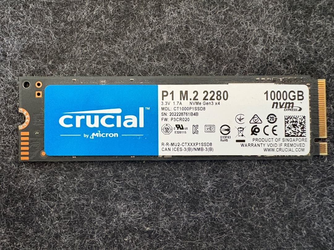 Crucial P1 1000GB M.2 2280 NVMe PCIe Gen3 Internal SSD CT1000P1SSD8