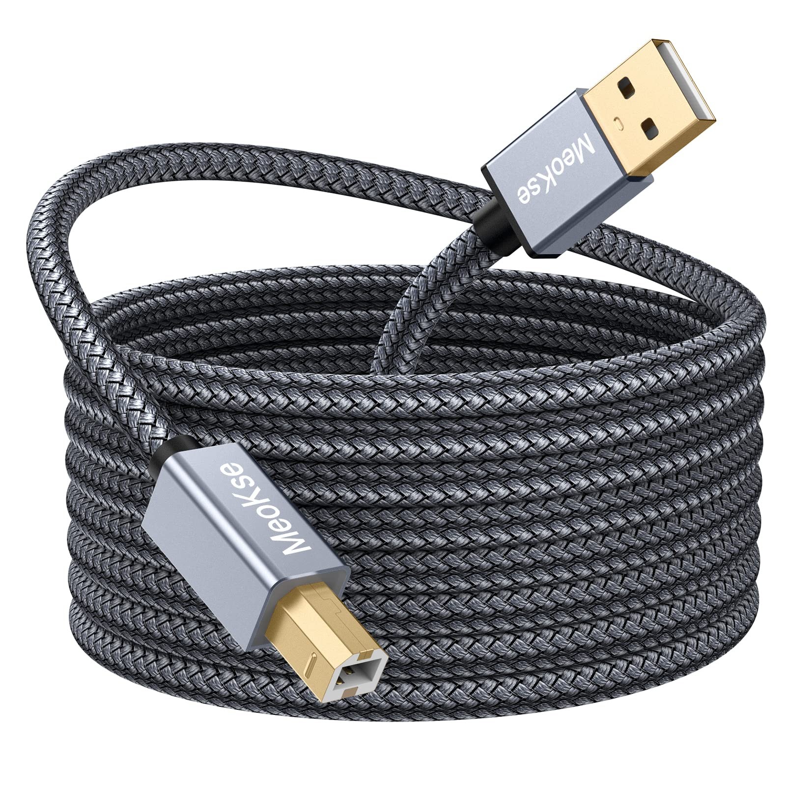 Meokse Printer Cable 25FT,USB Cord 2.0 Type A 25FT/8M, Grey Braided 