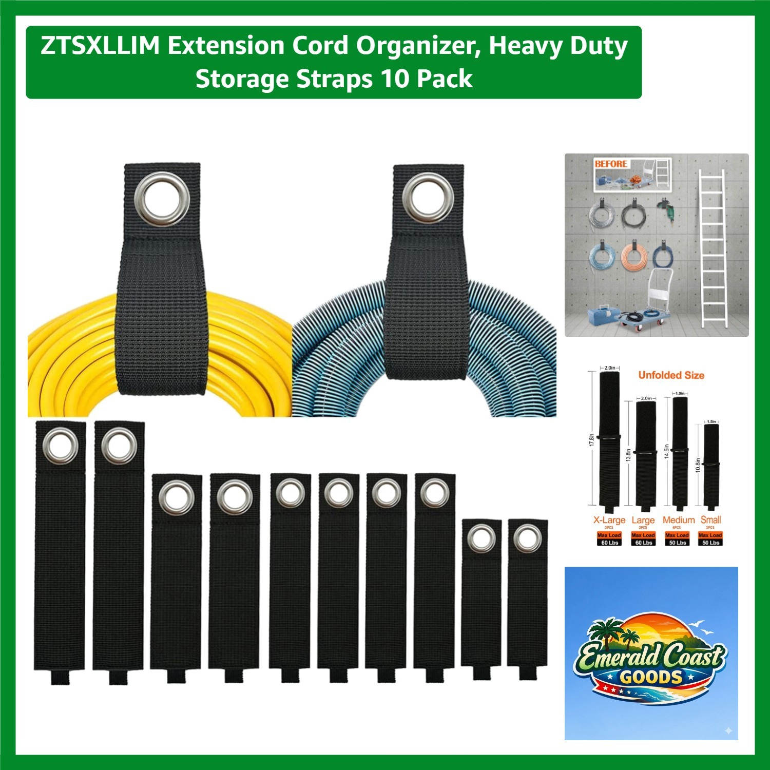 Durable 10 Pack Nylon Straps - Efficient Extension Cord Organization Solution