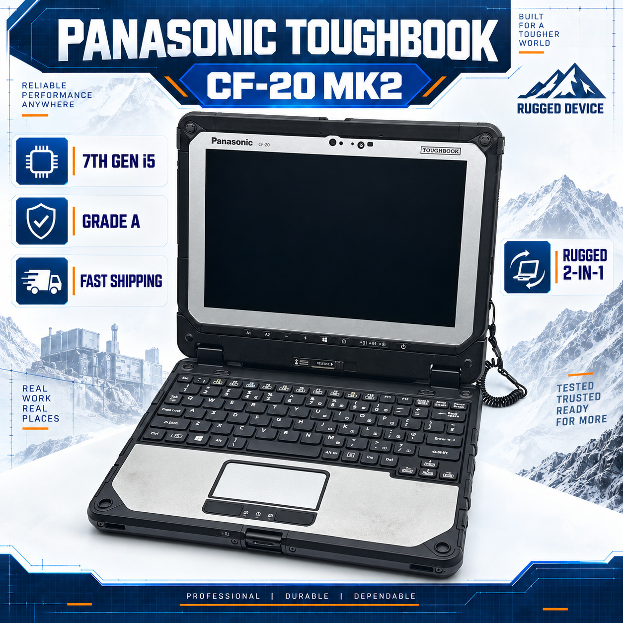 Panasonic Toughbook CF20 Mk 2 i5-7Y57 8GB RAM 256GB GPS LTE 2 BAT Win 11 Pro