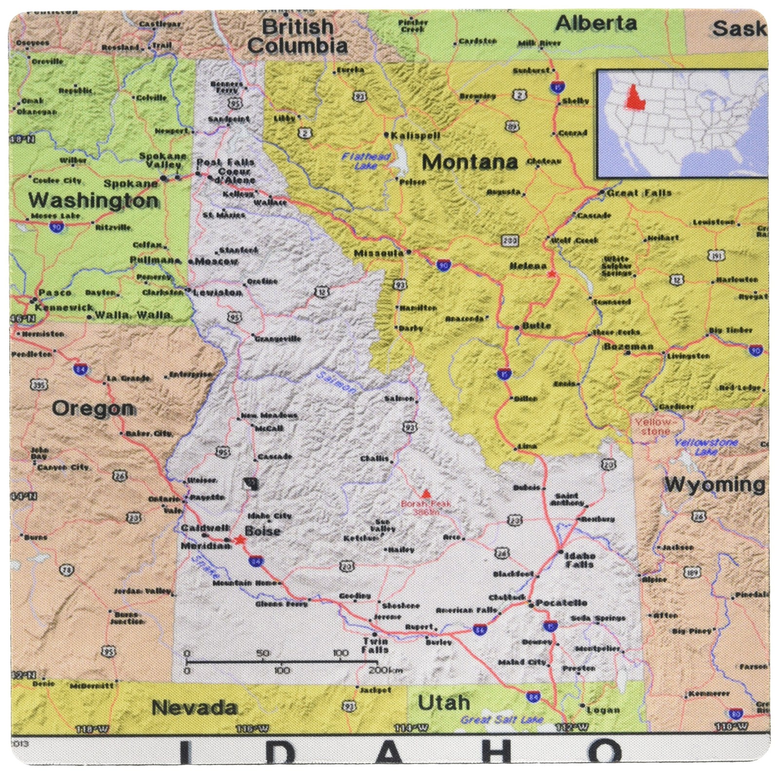 3dRose Print of Idaho Cities and 8L x 8W inches, Multi-colored (Map Design) 
