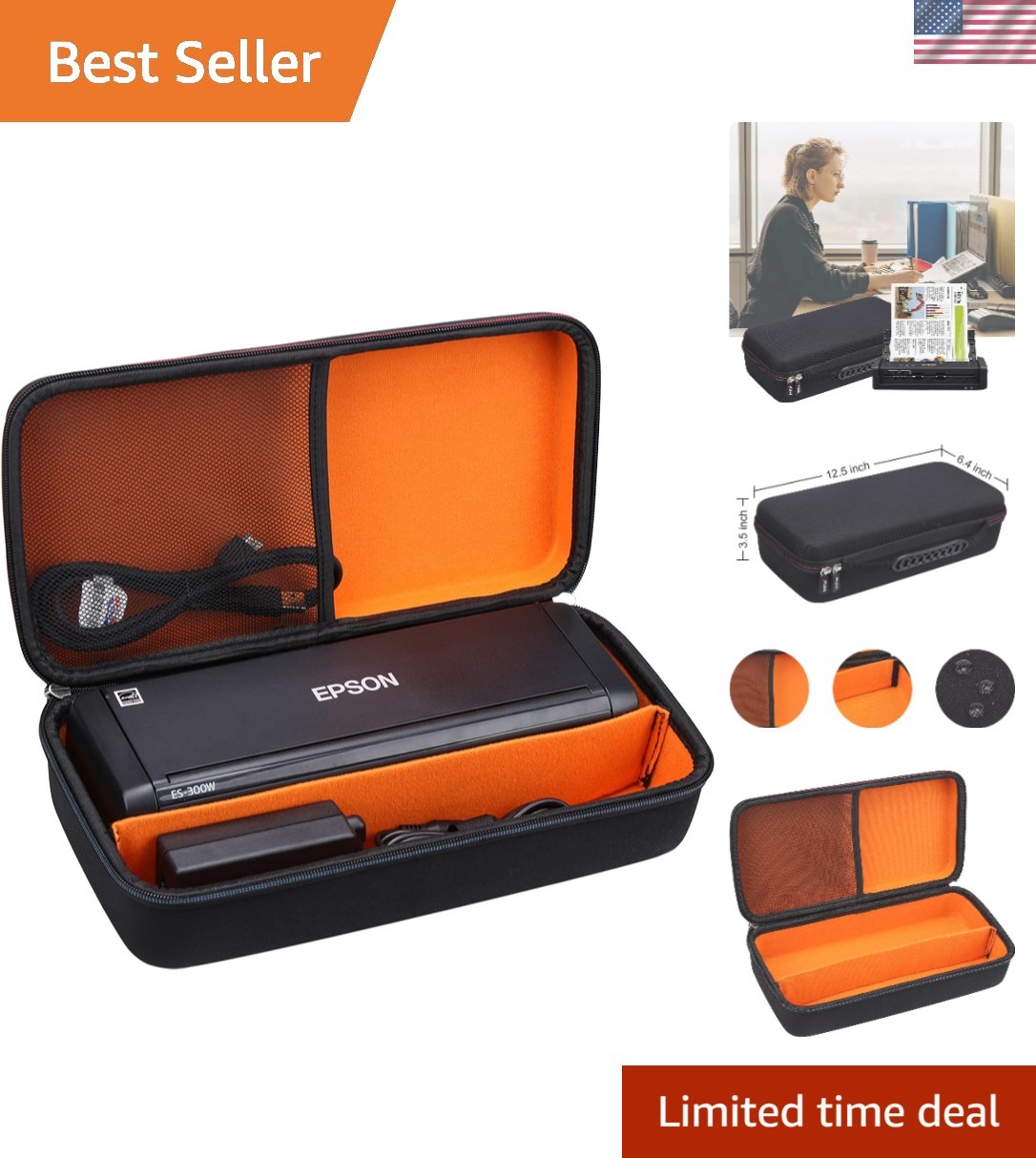 Mchoi Hard Portable Case Compatible with Epson Workforce ES-300W/ES-200/ES-300WR