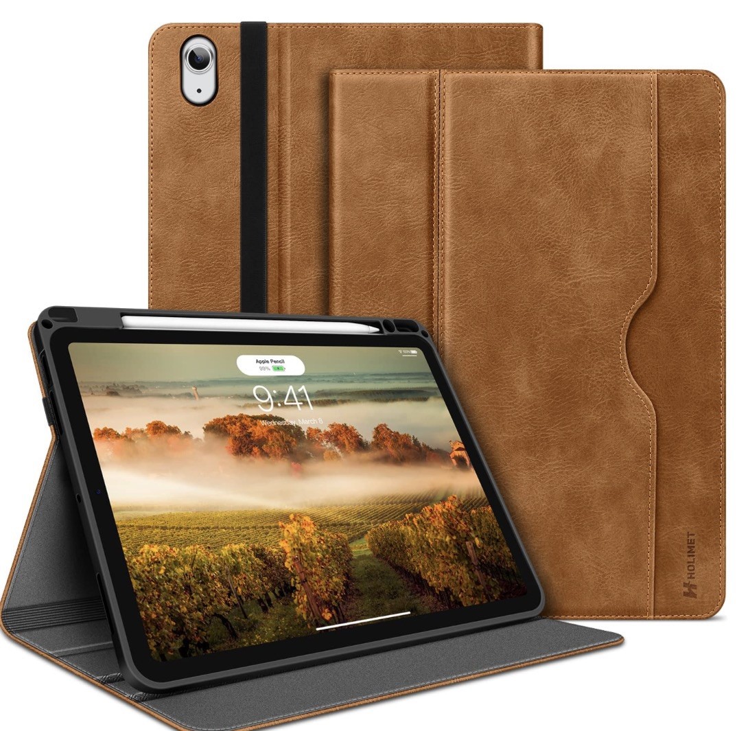 For iPad Air 13 Inch M3/M2, Shockproof Folio Cover, Vegan Leather, H Holimet 