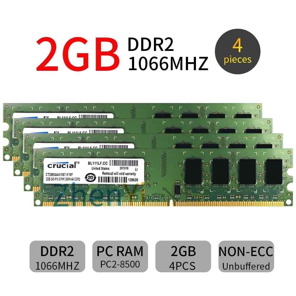 8GB 4x 2GB 1066MHz DDR2 PC2-8500 240Pin OC DIMM Desktop Game Memory RAM Crucial