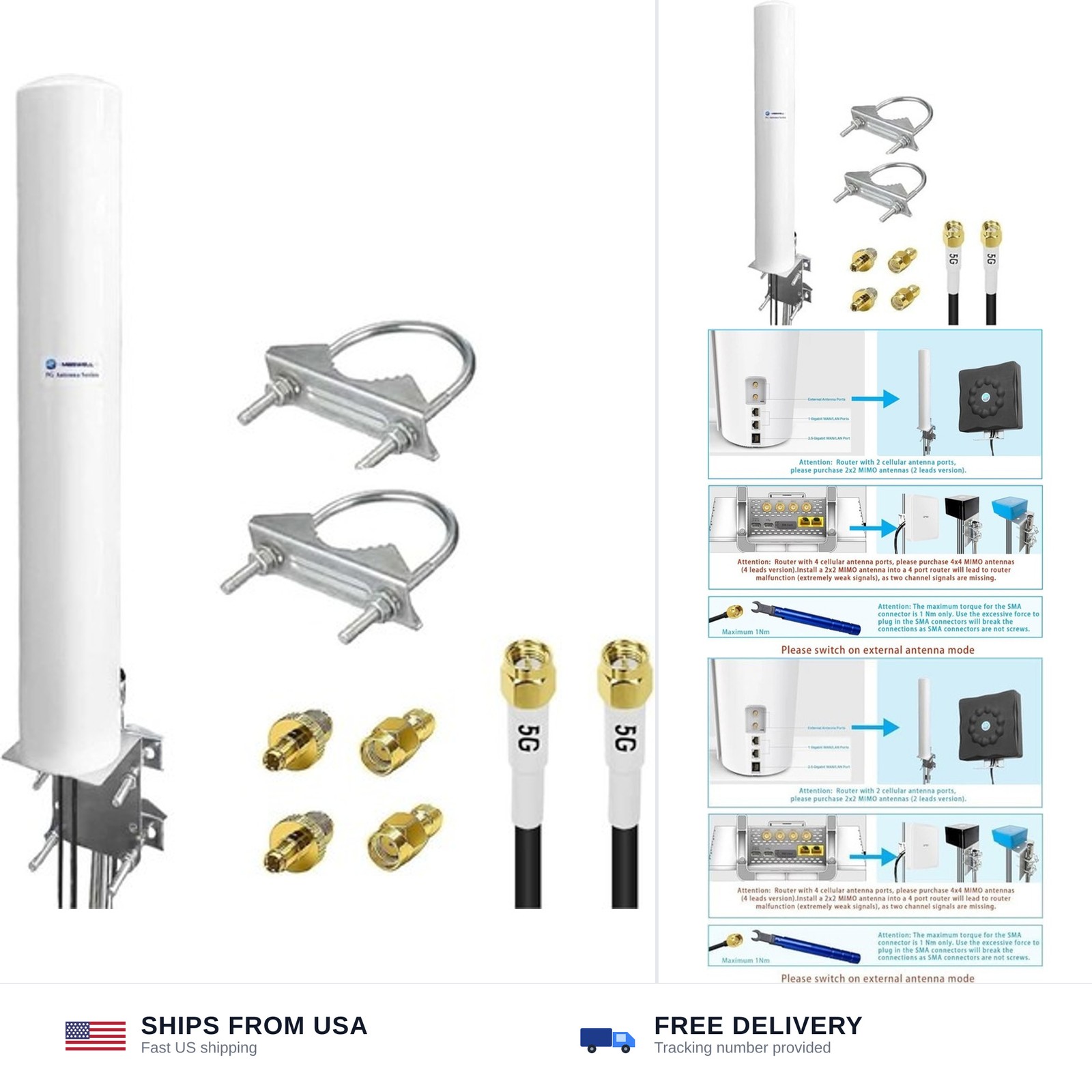Maswell 4G LTE 5G Antenna Outdoor, 600-7000MHz 2X2 MIMO External Antenna, Up ...