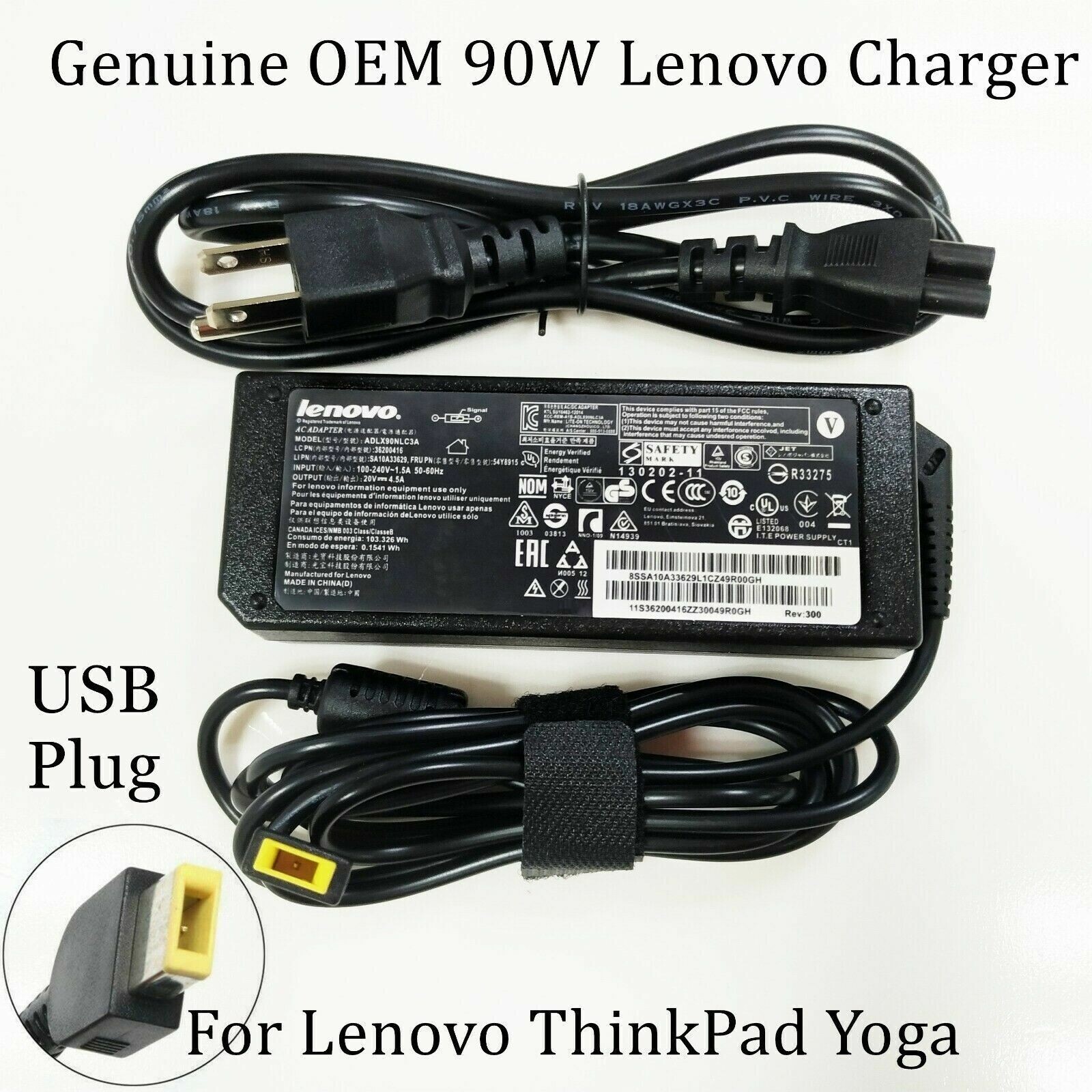 Genuine 90W Charger Adapter ForThinkPad X1 Carbon T440 E431 G410 45N0237 45N0236