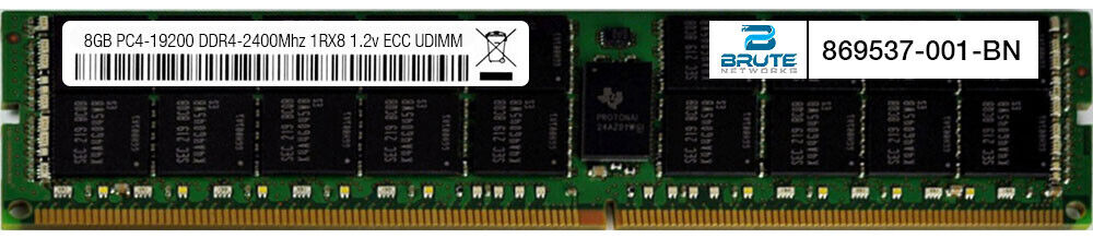 869537-001 - HP Compatible 8GB PC4-19200 DDR4-2400Mhz 1RX8 1.2v ECC UDIMM