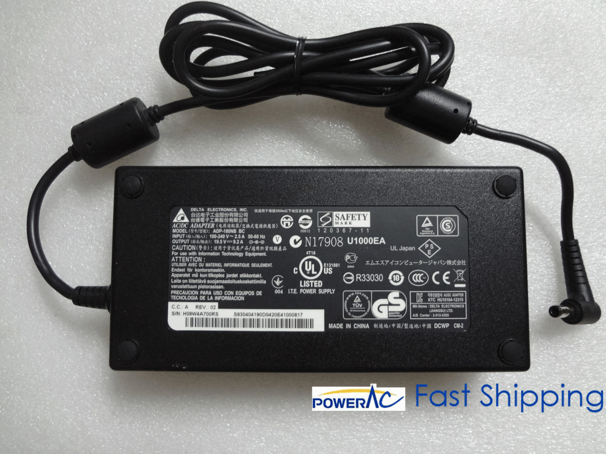 Genuine MSI GT70 2OC-614UK AC Adapter 19.5V 9.2A 180W Delta ADP-180NB BC Charger