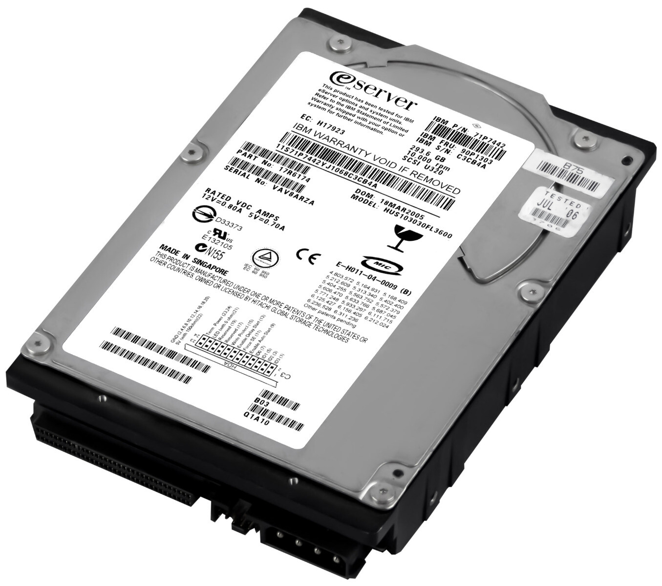 Ibm 90p1303 71p7442 293.6gb 10k 8mb Scsi U320 3.5'' Hus103030fl360