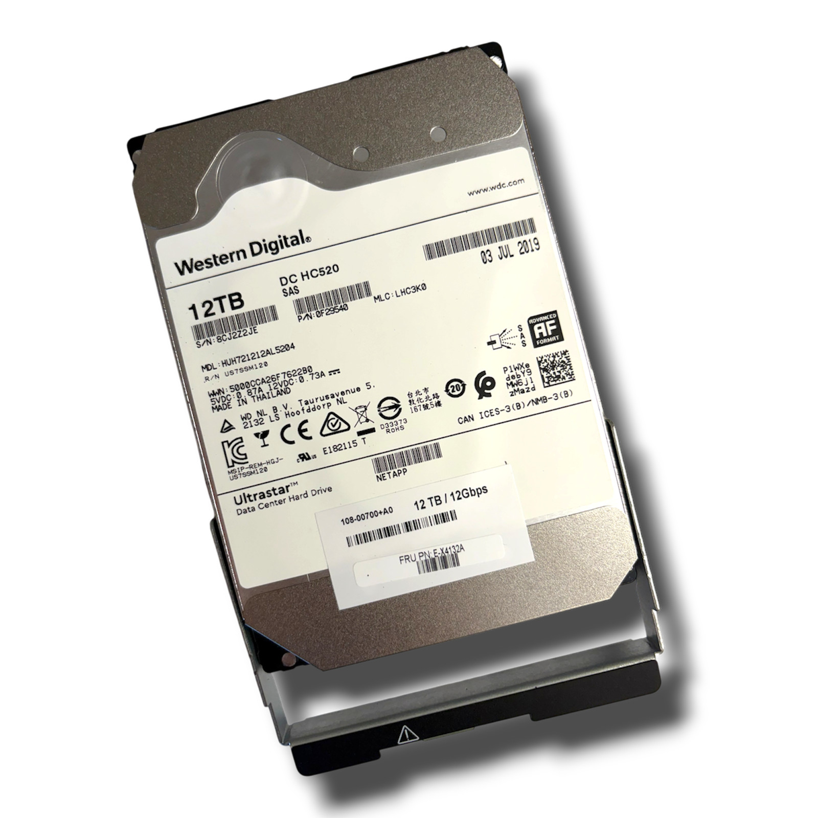 WD Ultrastar DC HC520 12TB 3.5" SAS 12Gb/s HDD HUH721212AL5204 NetApp Rail NOB