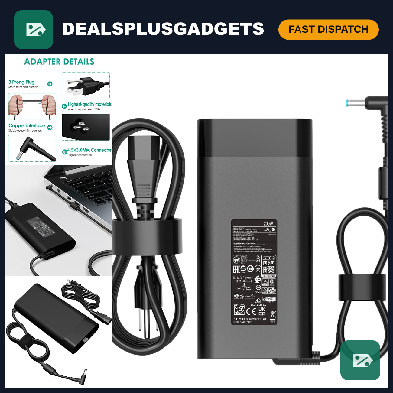 200W AC Power Adapter for HP Omen, Victus, Zbook 15/16/17 - Fast Charging