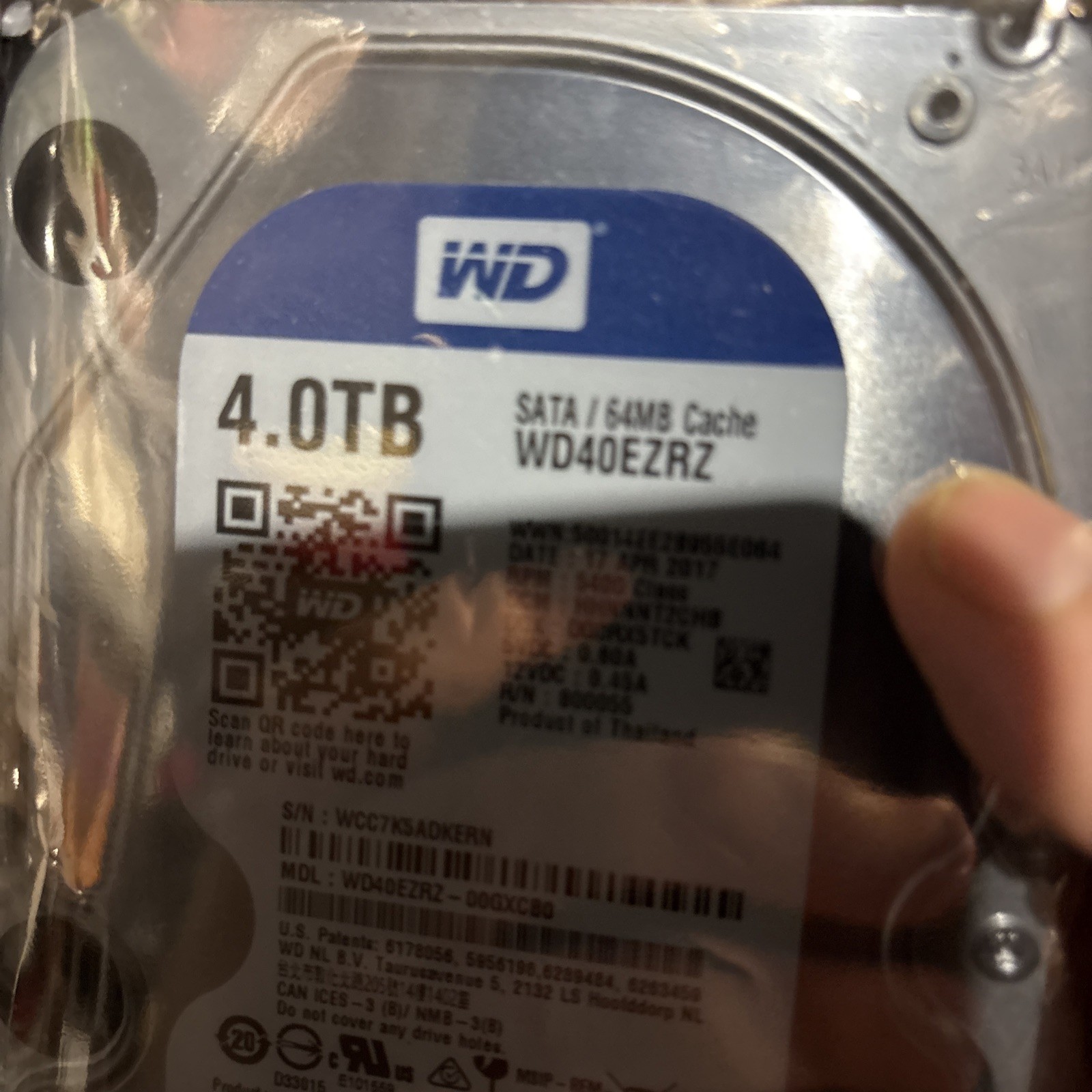 WD 056RCV 4TB HDD 5.4K RPM 3.5" SATA Model: WD40EZRZ-75GXCB0 DP/N: 56RCV*