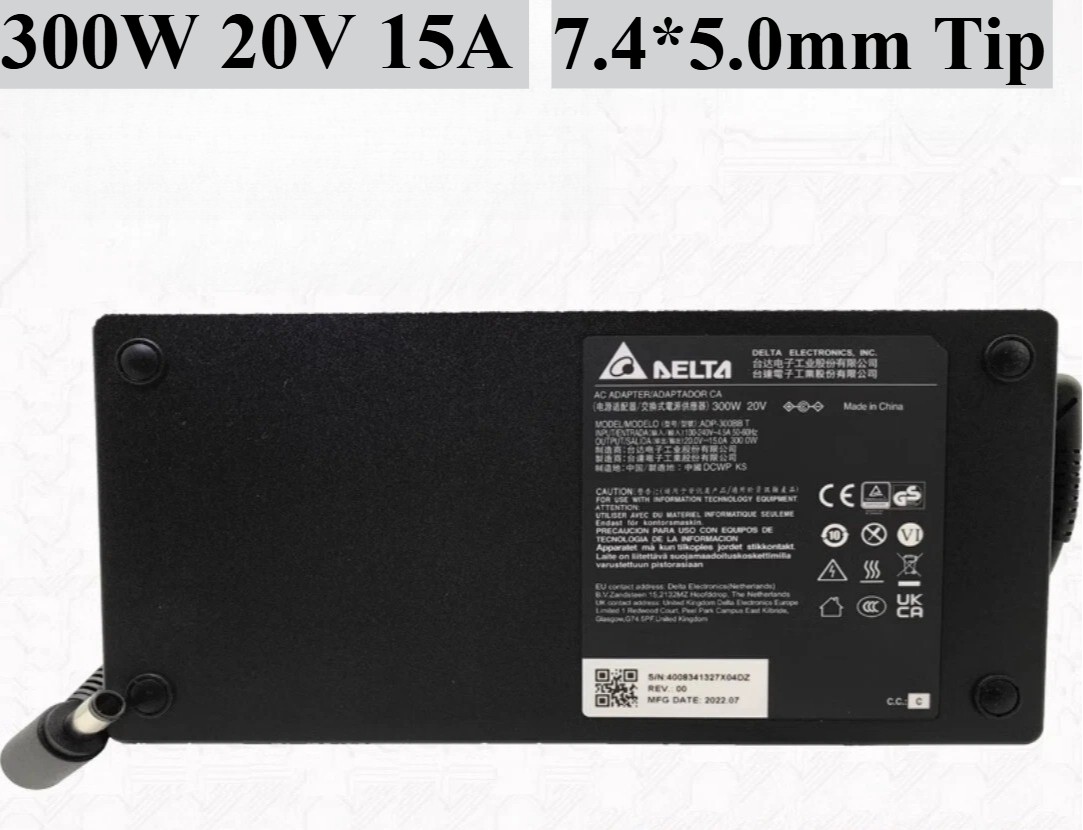 Delta 300W 20V 15A Power Adapter ADP-300BB T 7.4*5.0mm Tip Gaming Laptop Charger