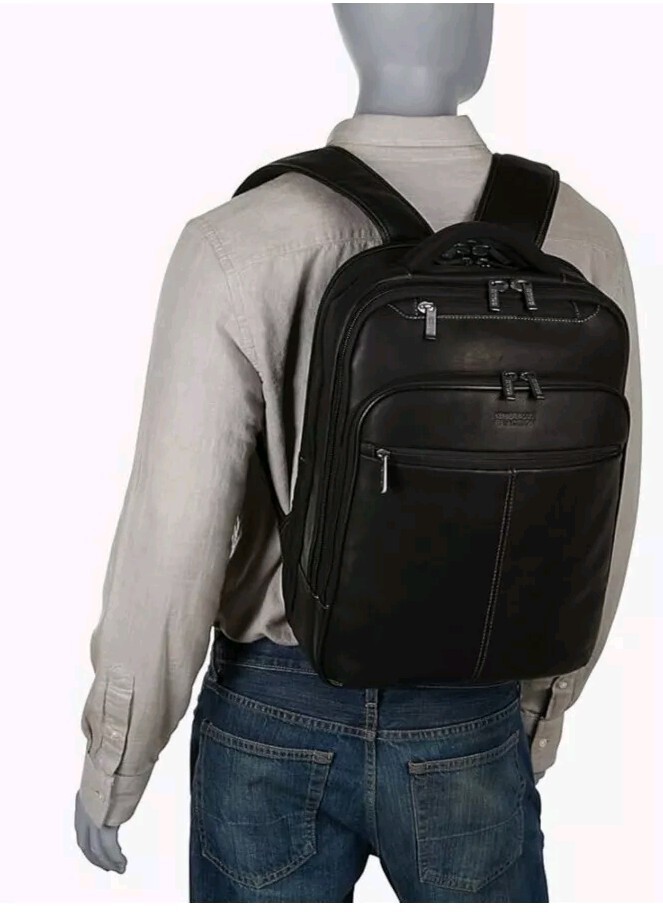 Kenneth Cole Reaction Manhattan Backpack Black 16"Laptop 16.25x12.5x4.5" Leather