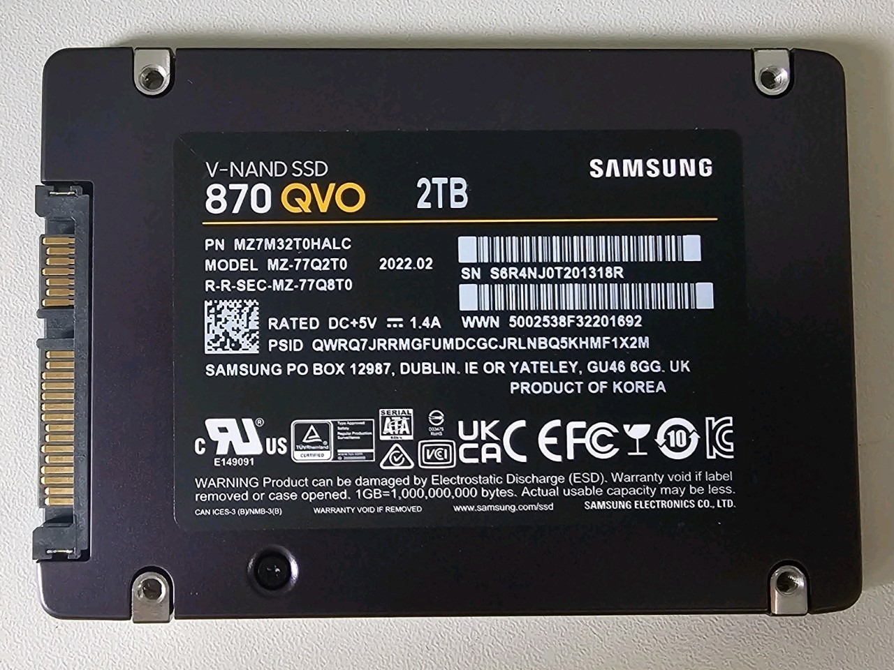 Samsung 870 QVO 2TB SSD MZ-77Q2T0 2.5" SATA 6Gb/s V-NAND 98% Health Tested