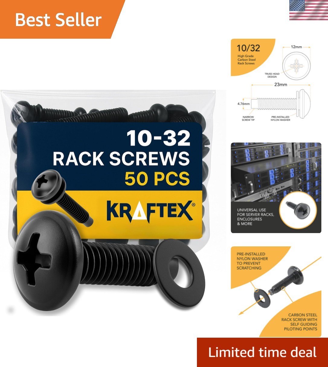 10-32 Rack Screws 50-Pack - Versatile Server Rack Accessories for Network Cab...