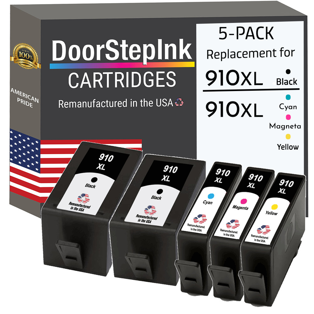 DoorStepInk Compatible Ink Cartridges for HP 910XL  2Black and C,M,Y 5Pack-USA