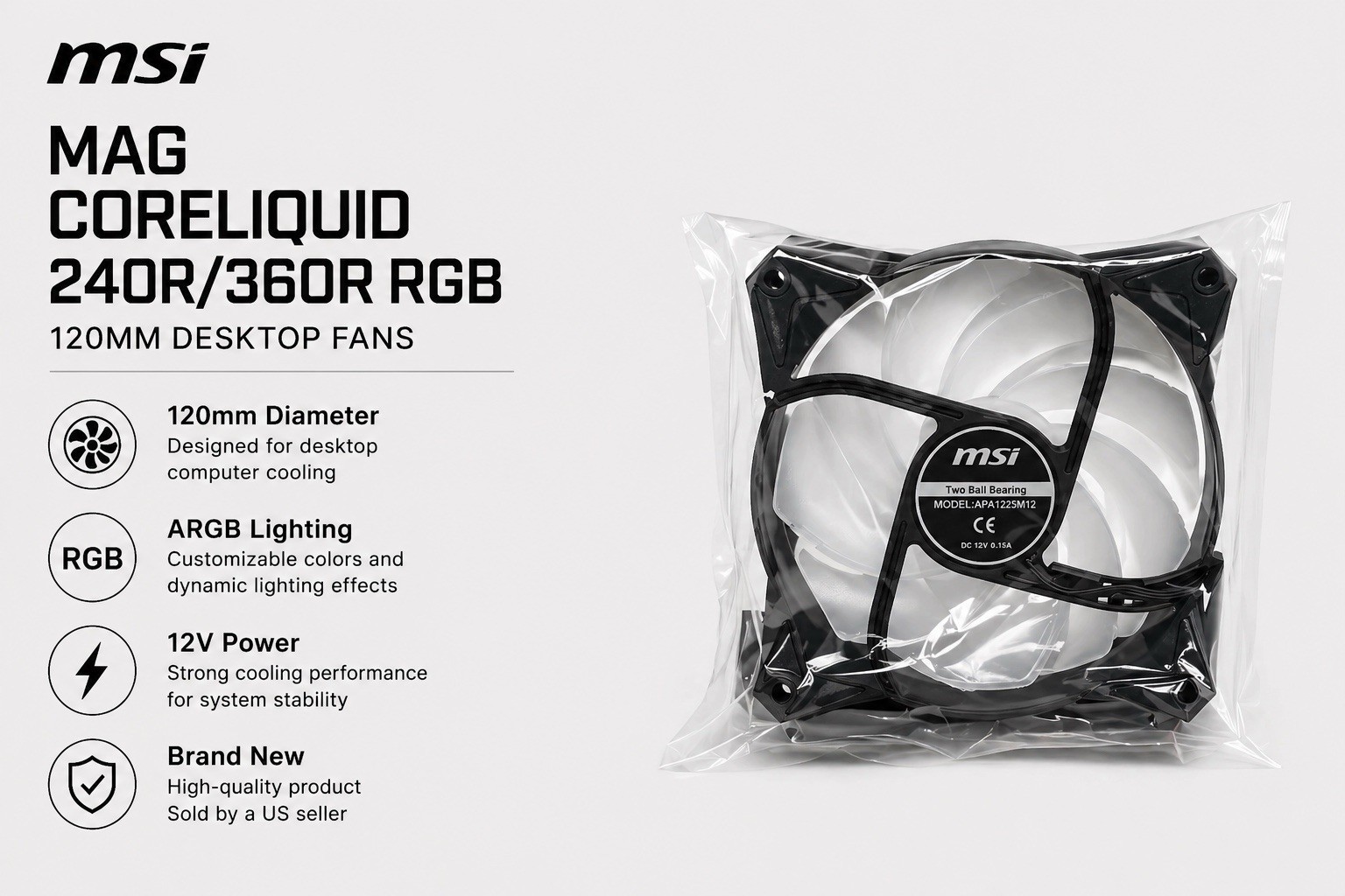 (New) MSI MAG CORELIQUID 240R 360R RGB Desktop Fan 120MM-US Seller