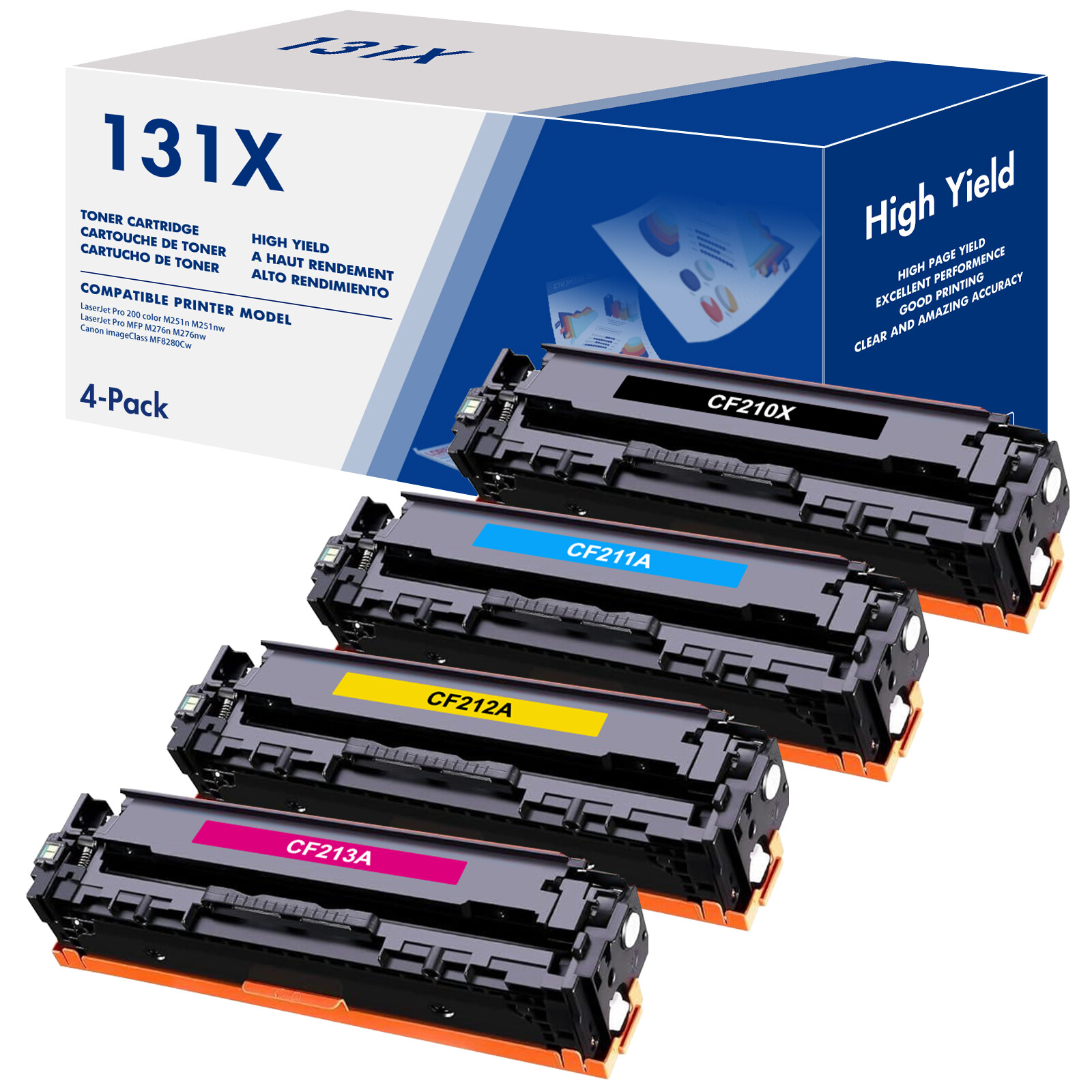 4 PK CF210A 131A Toner Compatible for HP LaserJet Pro 200 color M251nw M276nw