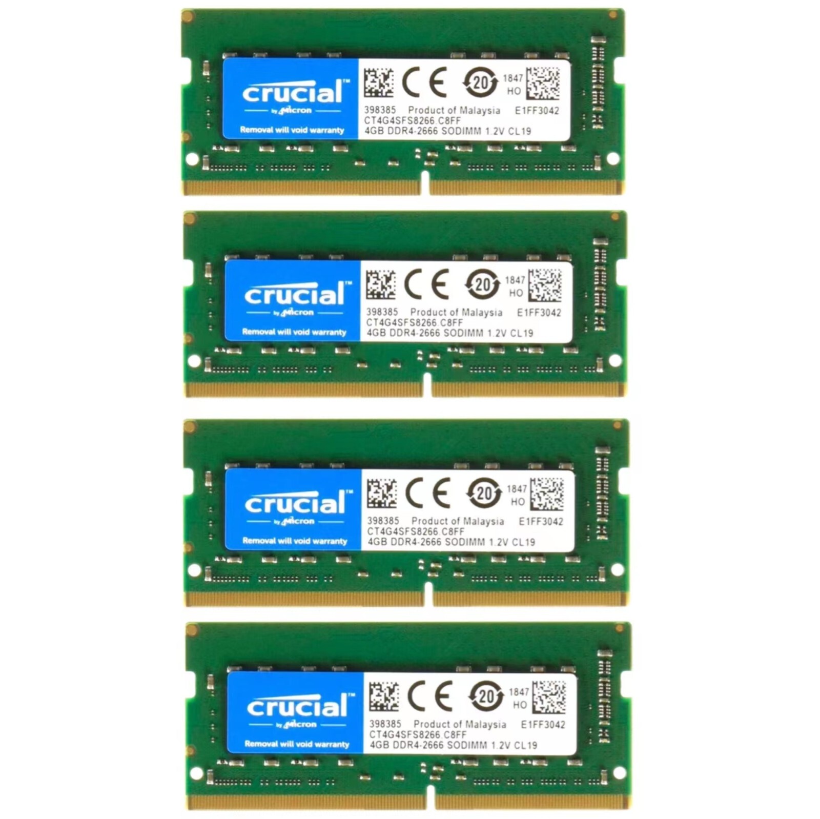 Crucial 16GB 4X4GB  DDR4 2666MHz PC4-21300 Laptop SODIMM Memory Ram CT4G4SFS8266
