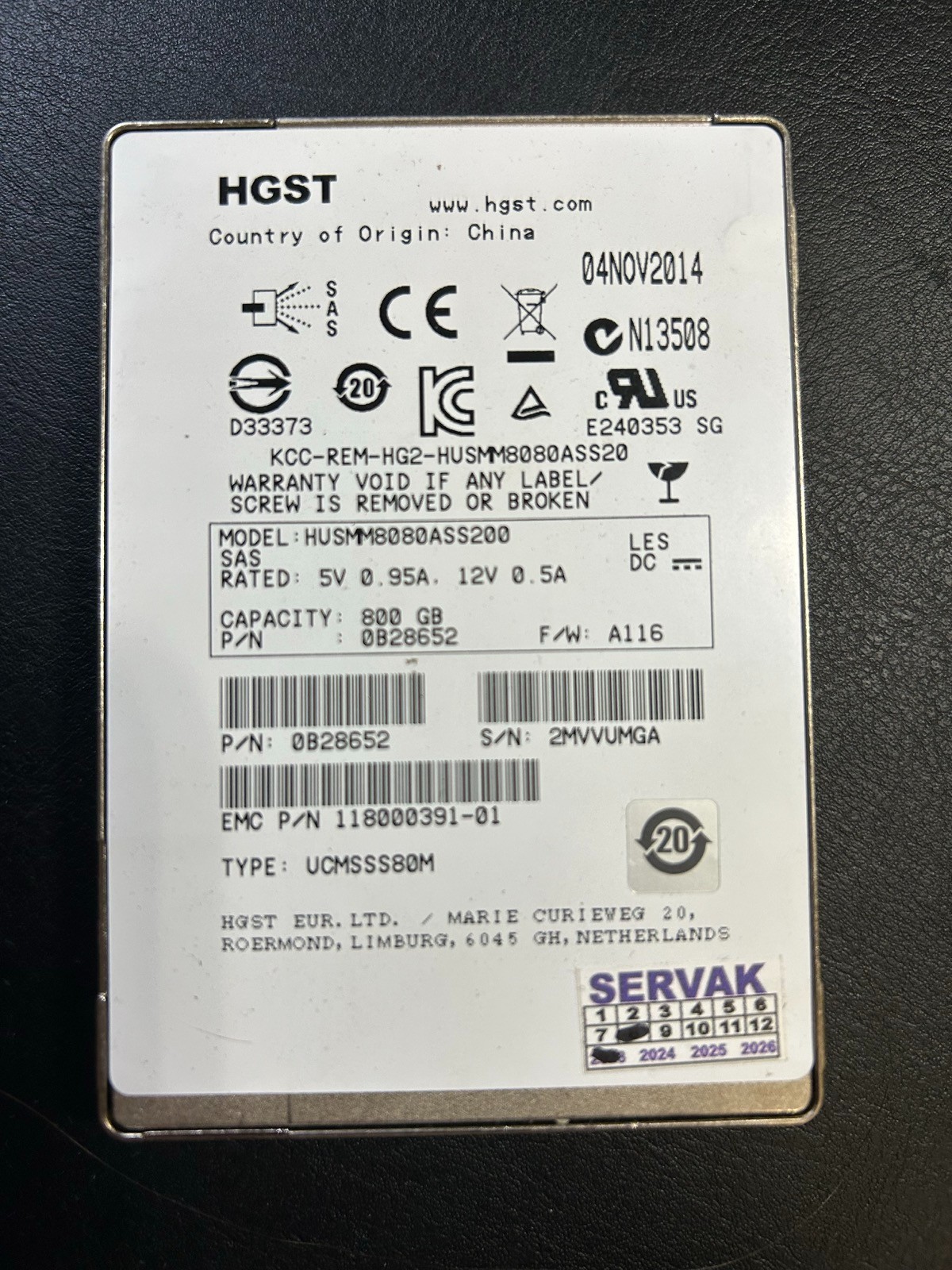 HGST 800GB  2.5" Internal Solid State Drive (HUSMM808 CLAR800)