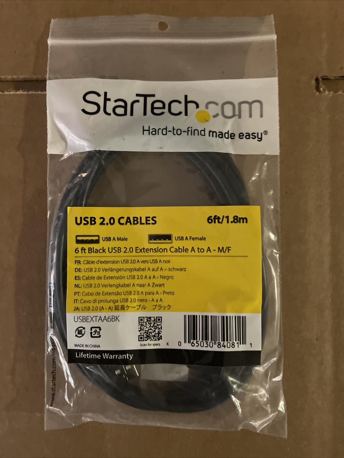New Startech.com 6 Ft Black Usb 2.0 Extension Cable A To A - M/f Type A Male Usb