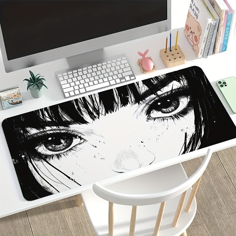 1 Large-sized E-sports Gaming Mouse Pad, Featuring a Black and White Hand-draw