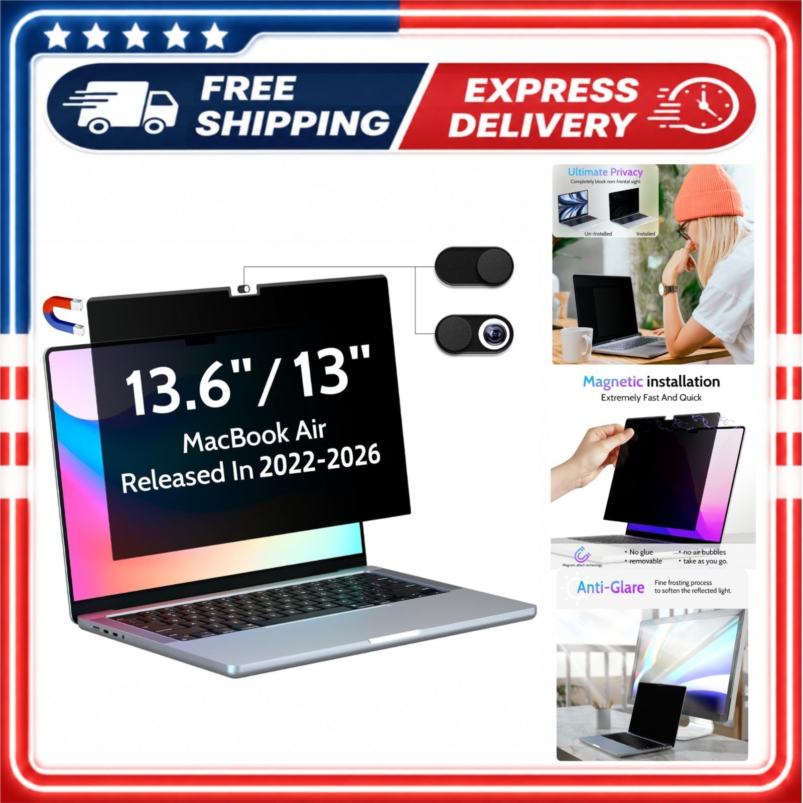 Peslv Privacy Screen Filter MacBook Air 13.6 13 Inch Magnetic Matte