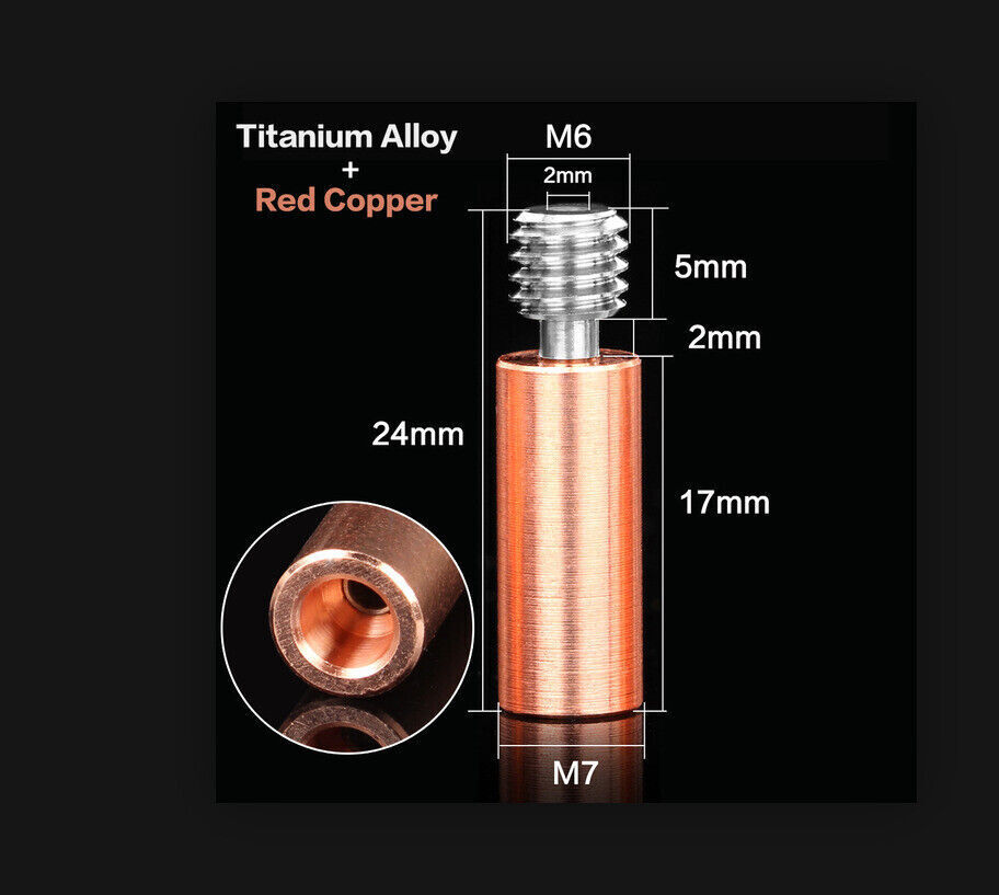 V6 Titanium Alloy Bi-Metal Heatbreak ,Heatsink For E3D Throat Volcano Heat Block
