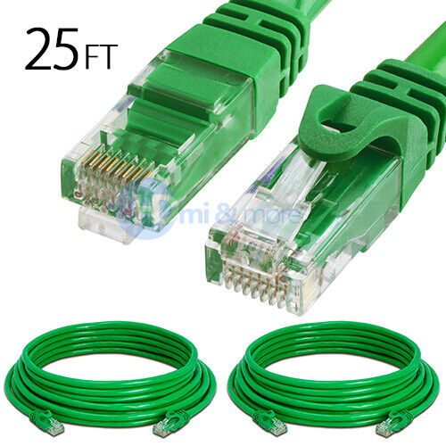 2x 25FT CAT6 Cable Ethernet Lan Network CAT 6 RJ45 Patch Cord Internet Green
