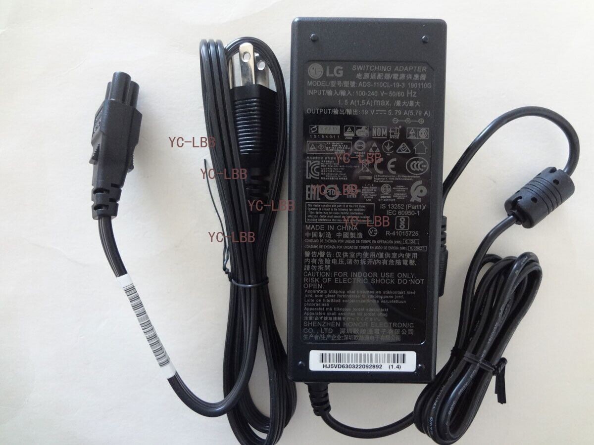 19V5.79A 110W For LG UltraGear 27GR95QE-B OLED Gaming Monitor Genuine AC Adapter