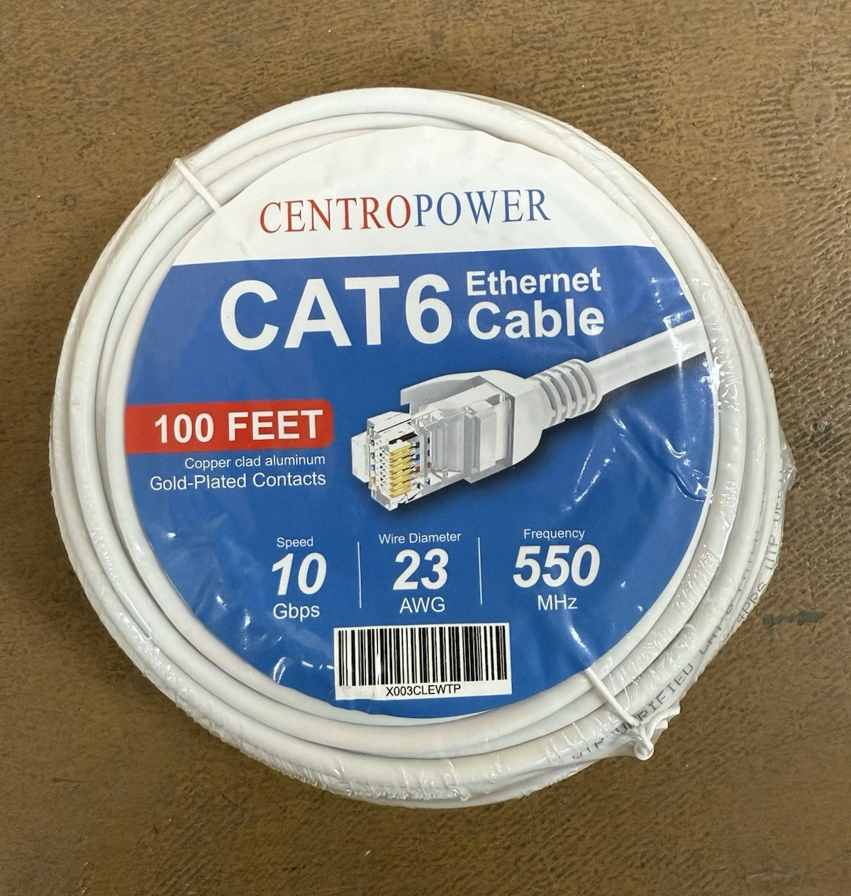 CENTROPOWER Cat6 Ethernet Cable 100 ft White RJ45 Gold Plated